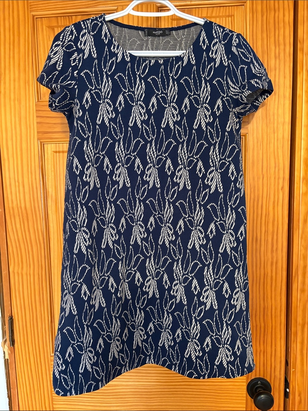 Mango Navy and White Floral-Print Short-Sleeve Kids Dress